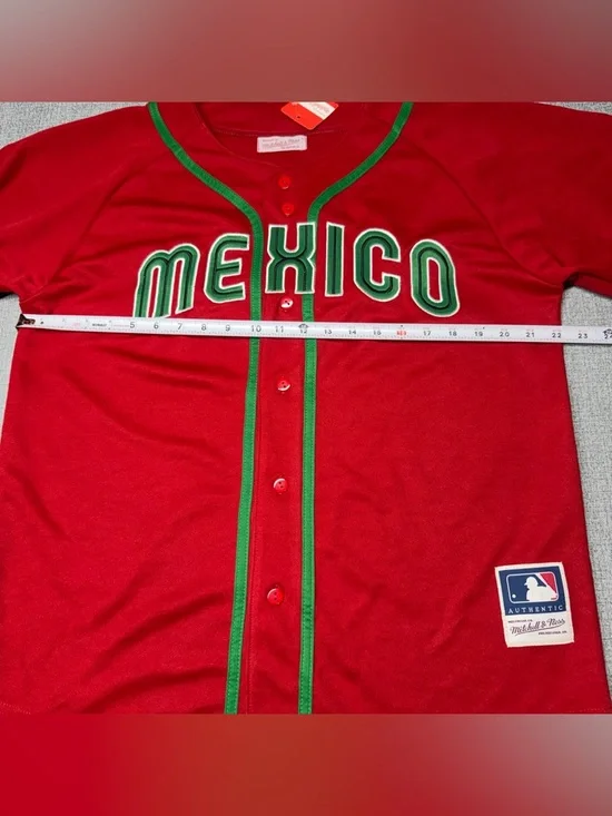 NWT Mitchell & Ness Mexico National Team Baseball Jersey Red Large - Picture 10 of 11